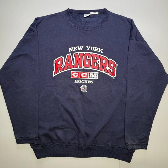 Vintage CCM New York Rangers Crewneck Sweatshirt, Retro NHL NY Rangers Shirt Tee - Picture 1 of 2